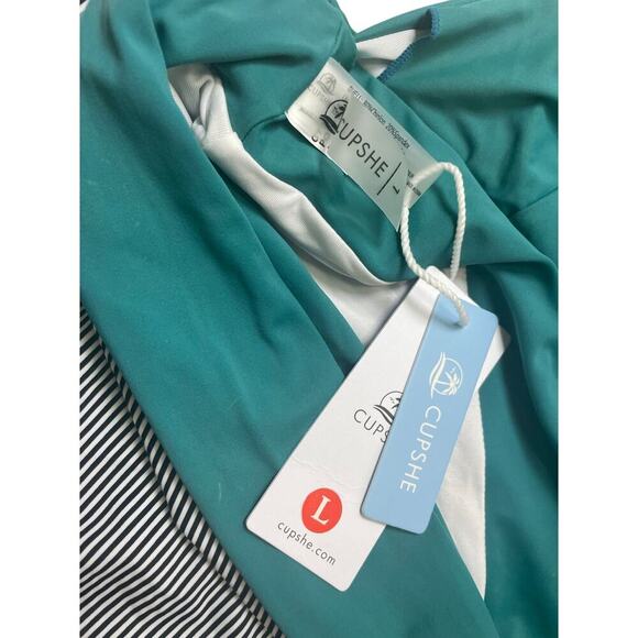 CUPSHE HALTER SWIMMING SUIT ONE PIECE KEEPING YOU ACCOMPANIED STRIPED SZ L BEACH - Picture 8 of 13